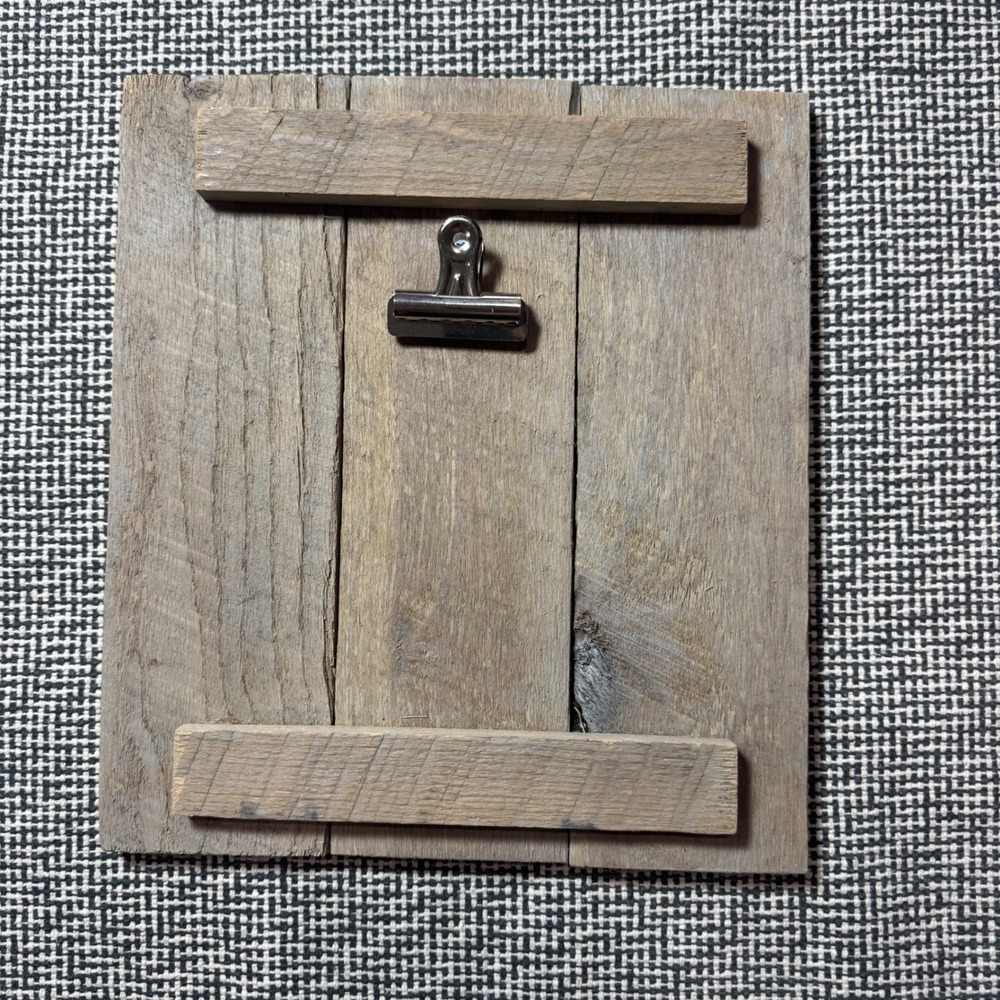 Rustic Reclaimed Wood Photo Display Board Metal Clip 8.5x9.5 Farmhouse Decor